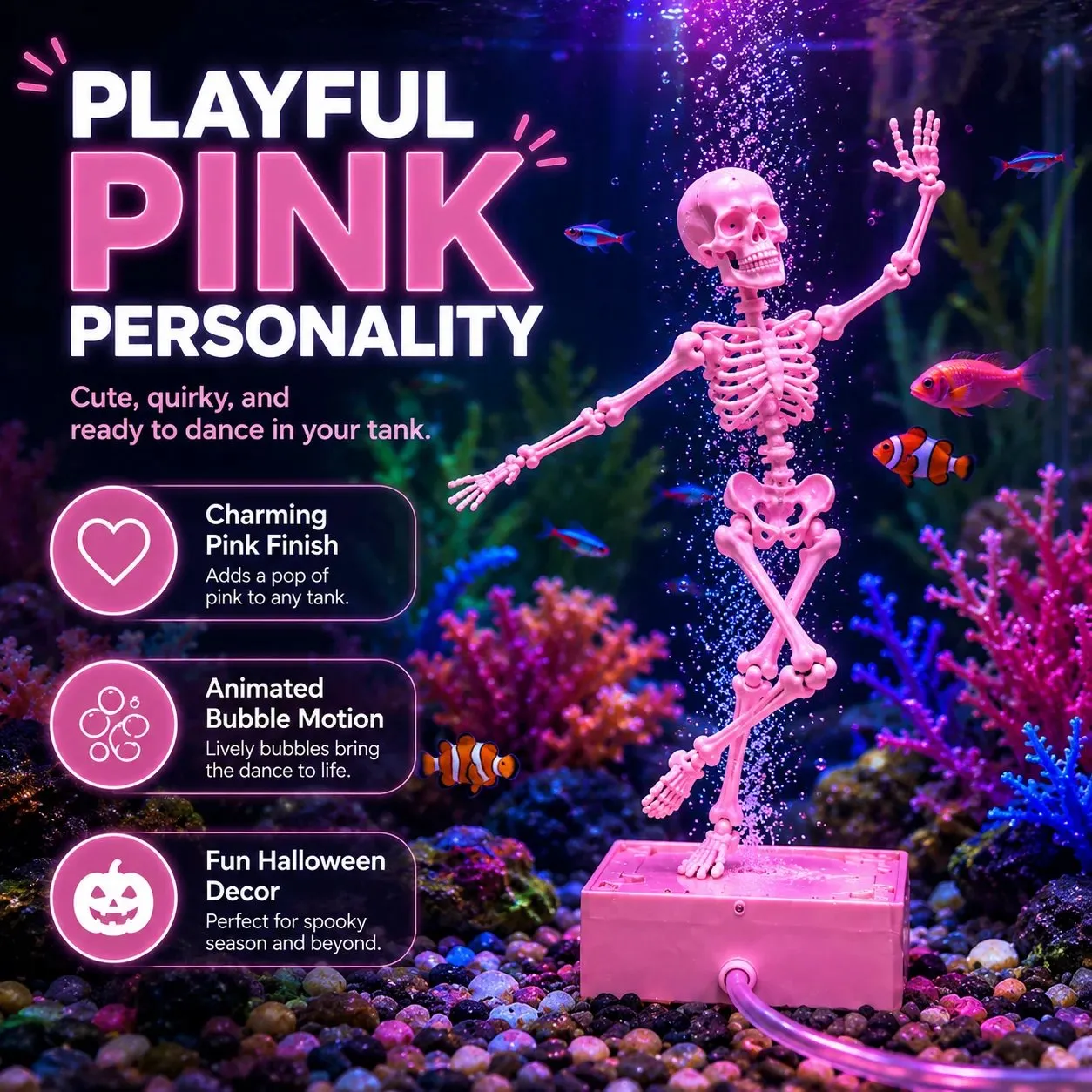 Dancing Skeleton Bubble Aquarium Ornament - Image 2