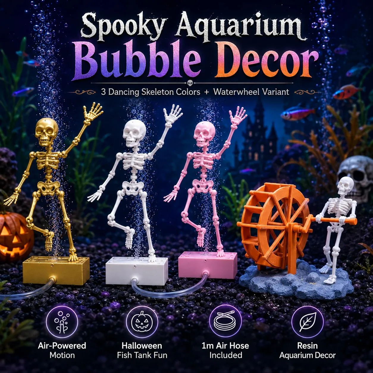 Dancing Skeleton Bubble Aquarium Ornament - Image 5