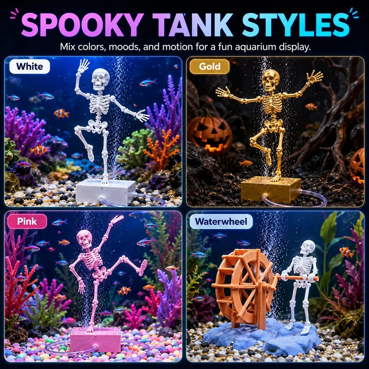 Dancing Skeleton Bubble Aquarium Ornament - Image 6